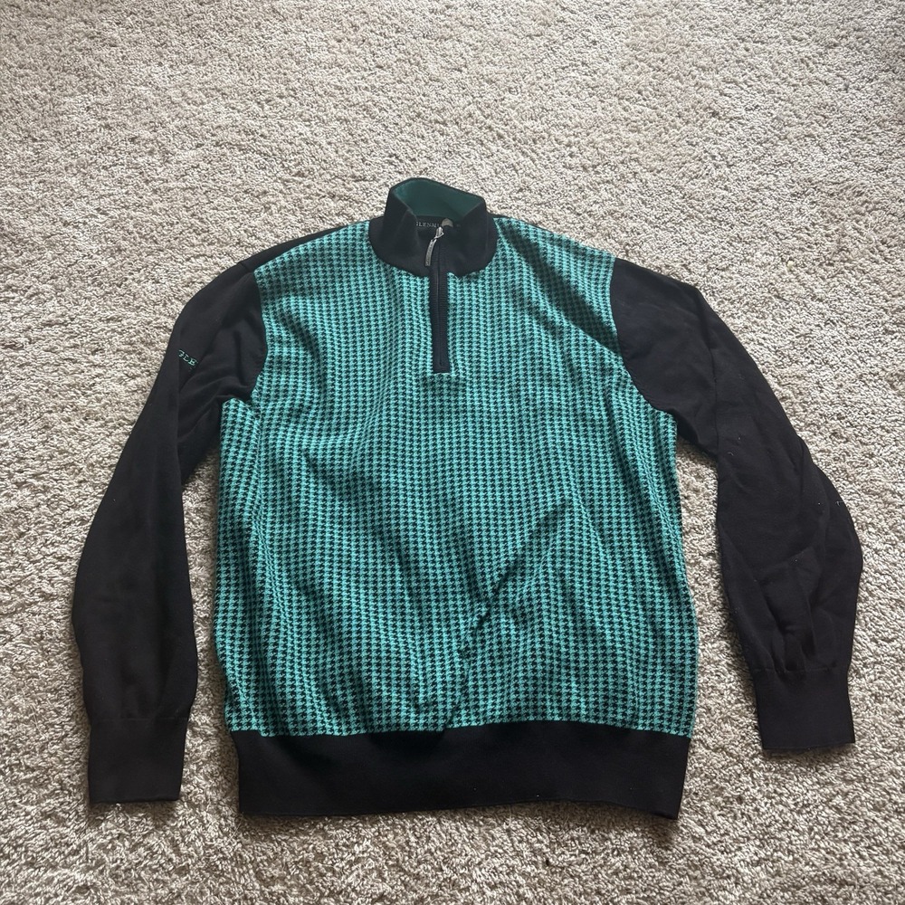 Glenmuir 1/4 Zip Green Golf‎ Sweater Preppy Multi Color Pattern